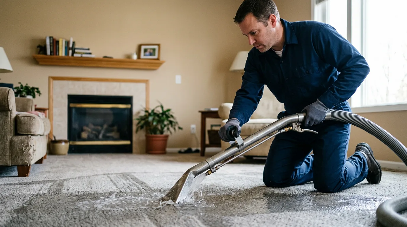 Water damage restoration technician working near Easton, IL